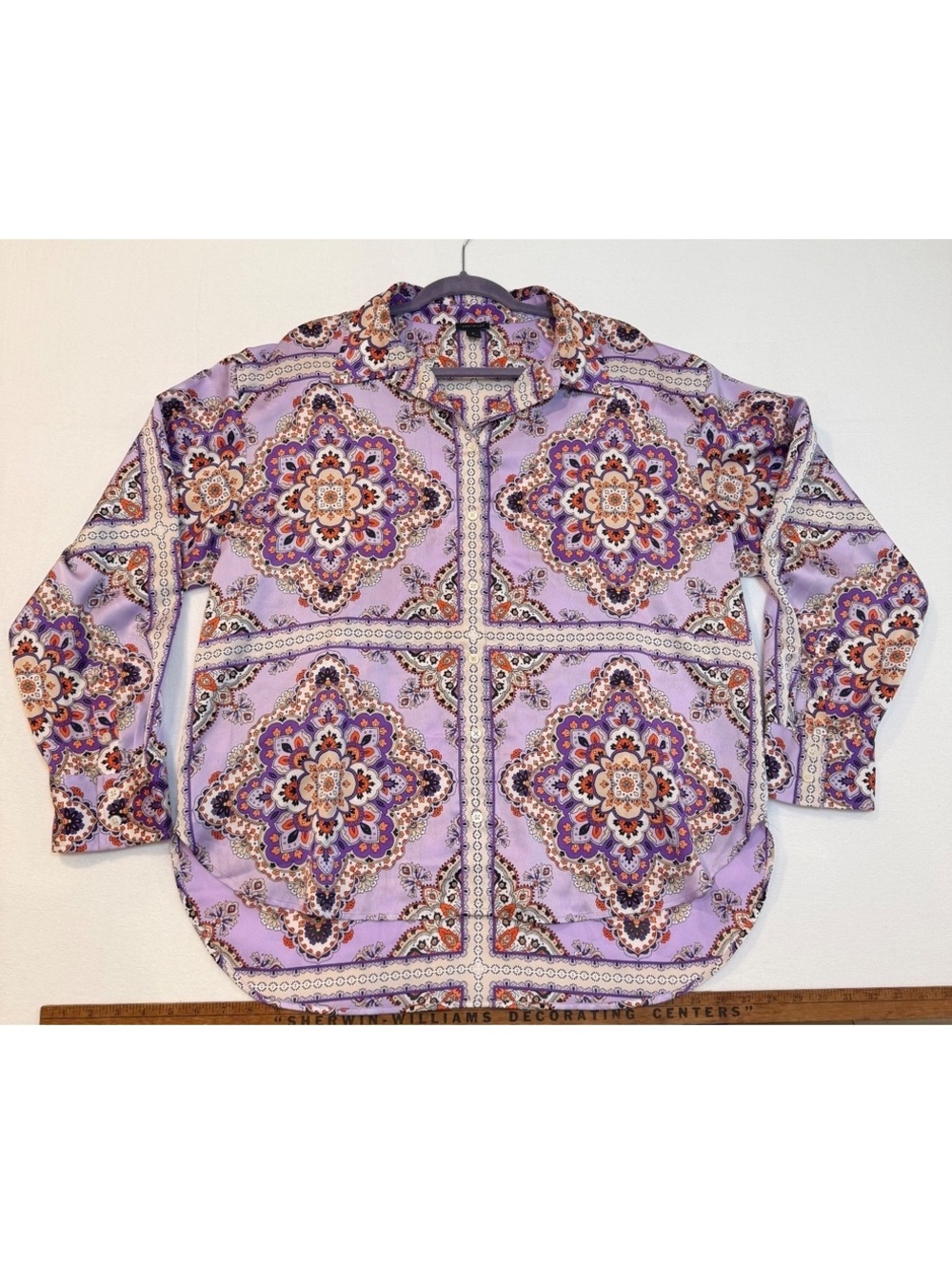 Ann Taylor XL Purple Patterned Button-Up Blouse